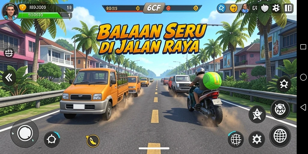 Tangkapan layar dari gameplay balap yang seru di 6CF.