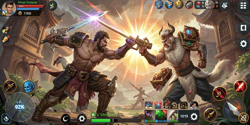 Screenshot utama 9ZK menampilkan gameplay strategi yang intens.