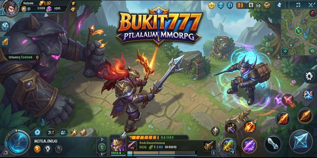 Tangkapan layar utama BUKIT777 menunjukkan aksi pertempuran MMORPG yang intens.