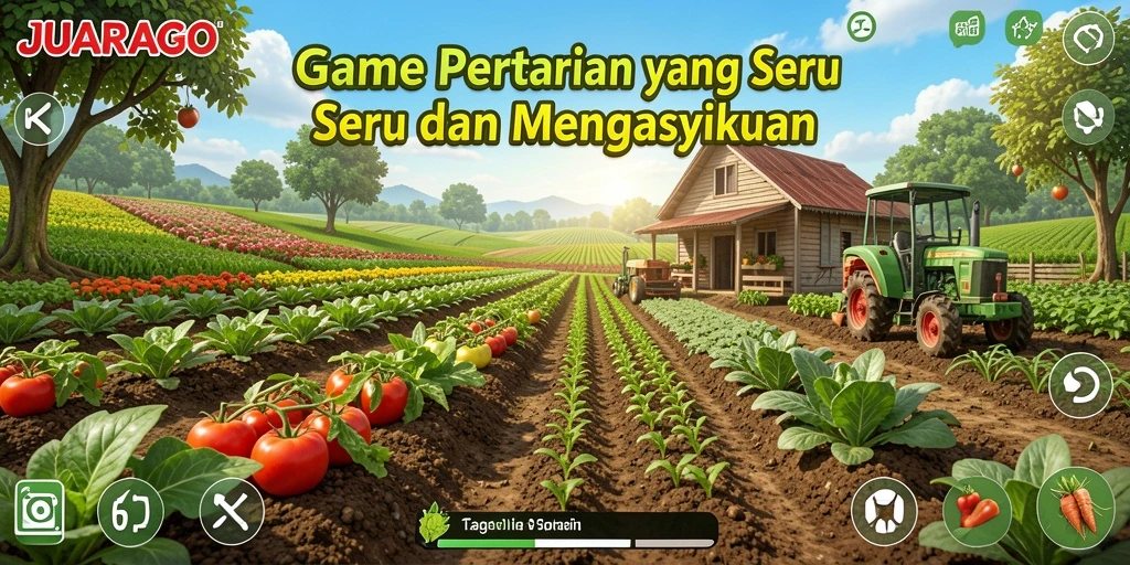 Tampilan gameplay JUARAGO yang menarik dengan berbagai tanaman dan hewan.