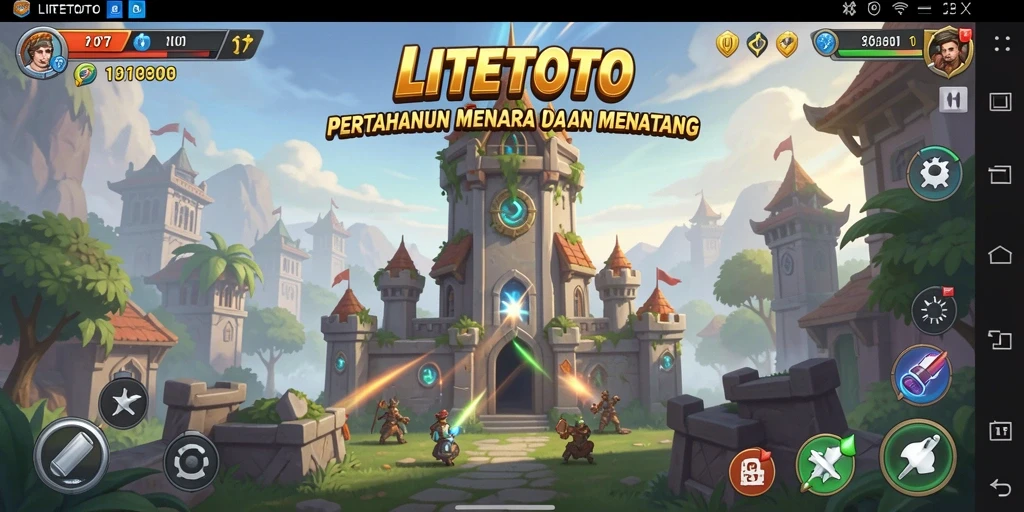 Tangkapan layar LITETOTO menampilkan pertahanan menara yang agresif dan menantang.
