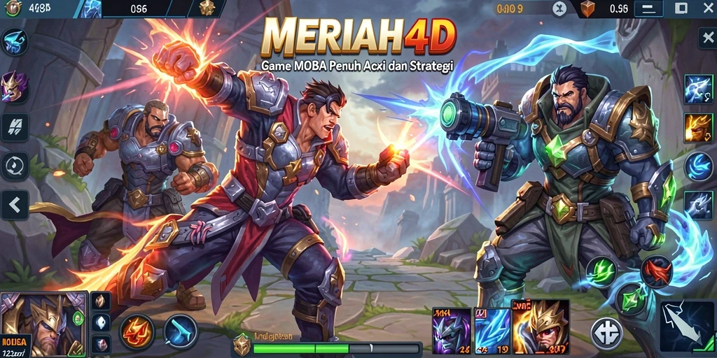 Tangkapan layar gameplay <strong>MERIAH4D</strong> di arena pertempuran MOBA.