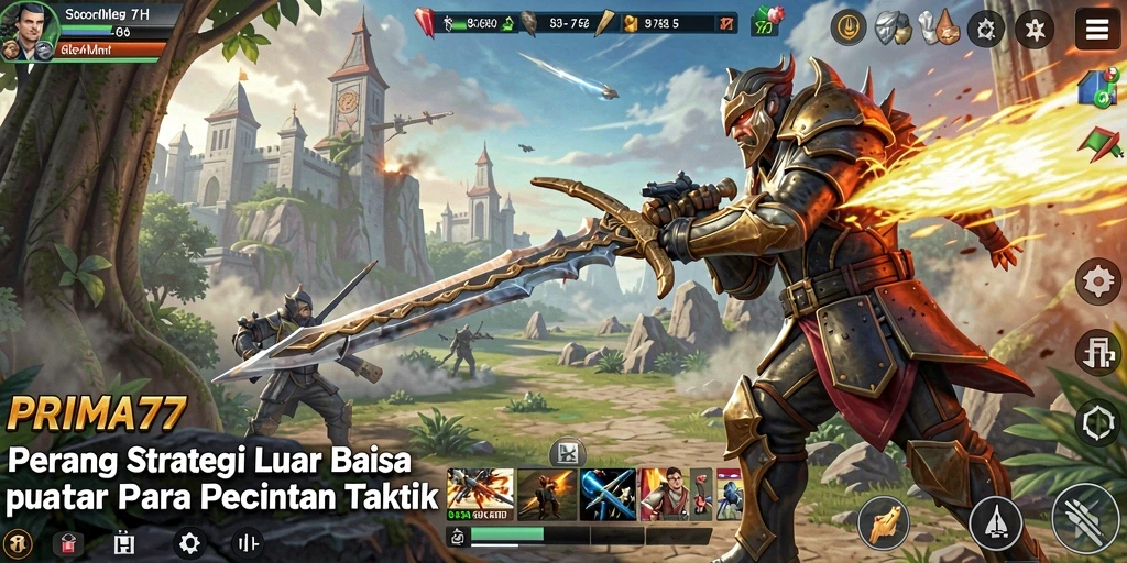 Screenshot menunjukkan gameplay mendebarkan di PRIMA77 dengan strategi dan taktik.
