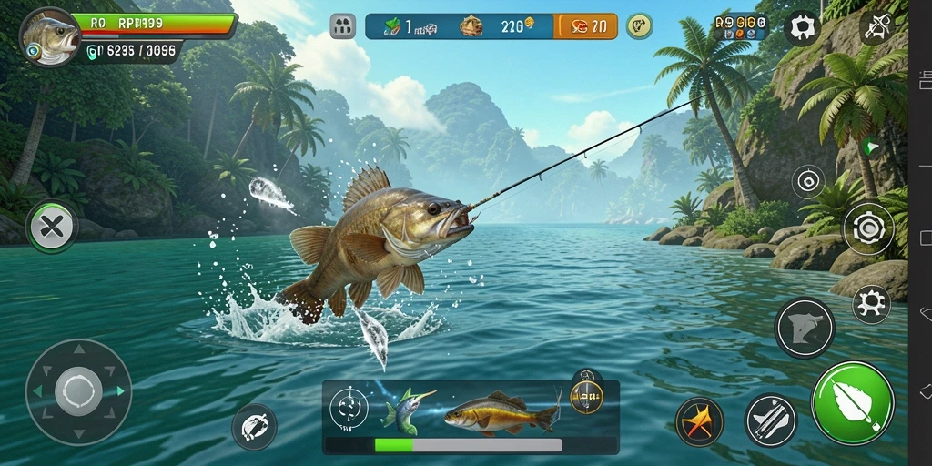 Tampilan menarik dari gameplay <strong>RP99</strong> saat pemain menangkap ikan.