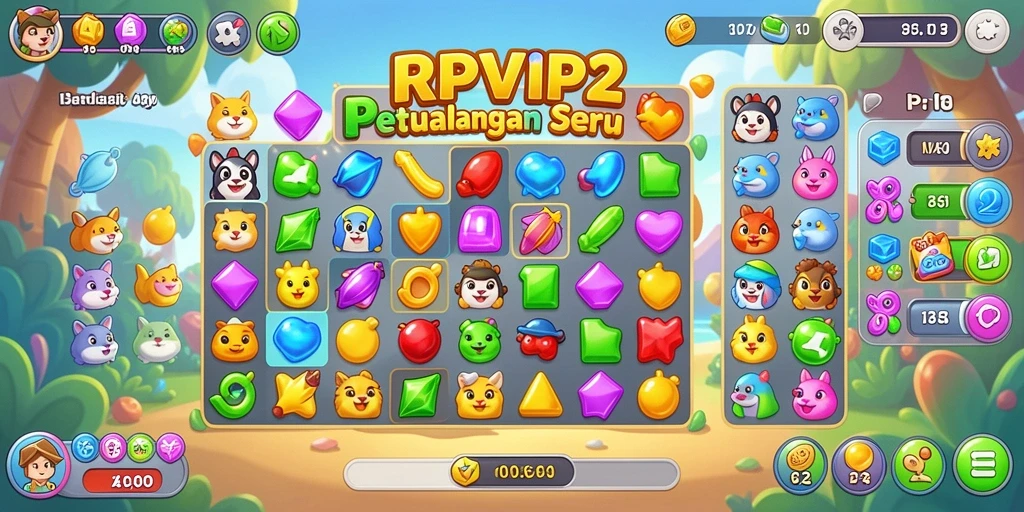 Tampilan menarik gameplay Match-3 RPVIP2 dengan kombinasi warna-warni.
