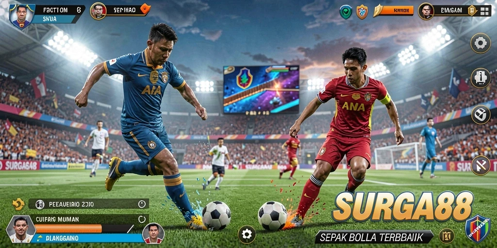 Tampilan gameplay menarik dalam SURGA88 yang menghadirkan aksi sepak bola seru.